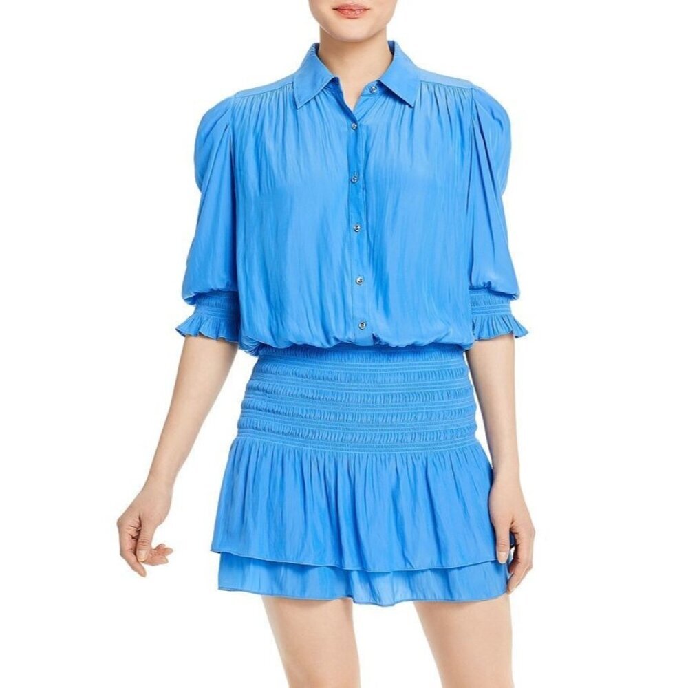 NWT RAMY BROOK Royce Puff-sleeve Tiered Mini Dress Size XS